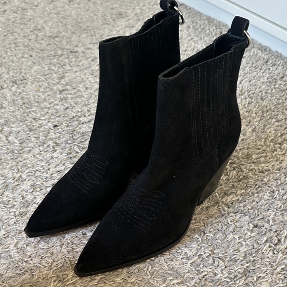 PAIGE Laney Black Suede Pointed Toe Western Bootie (women size 9) - Picture 1 of 5
